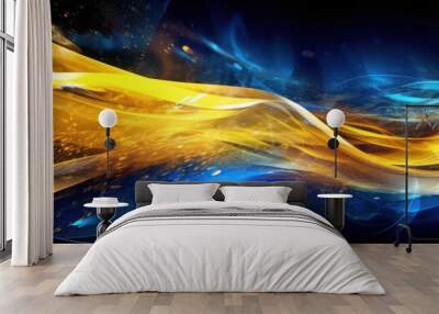 Abstract Golden and Blue Wave Design Wall mural