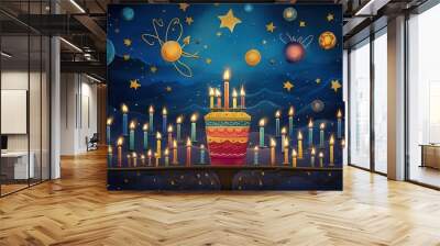 Birthday Cake in a Starry Night Wall mural