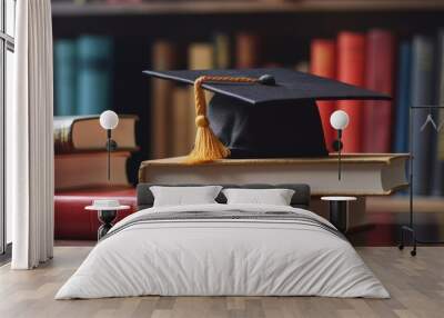 Graduation Cap on a Stack of Books Wall mural