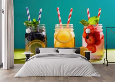 Refreshing Summer Drinks in Mason Jars Wall mural