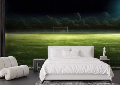 The background is a green soccer field at night illuminated by lights Wall mural