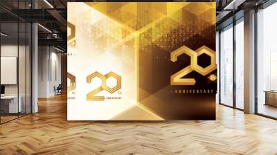 20th Anniversary logotype design, Twenty years anniversary celebration. Abstract Hexagon Infinity logo, 20 Years Logo golden for celebration event Wall mural