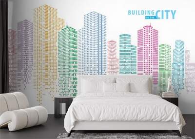 Abstract City vector, transparent city landscape, Dots Building in the night City Wall mural