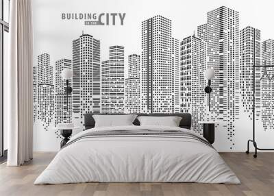 abstract city vector, transparent city landscape, dots building in the night city Wall mural