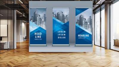 Business Roll Up Set. Standee Design. Banner Template, Abstract Geometric Triangle Background Wall mural