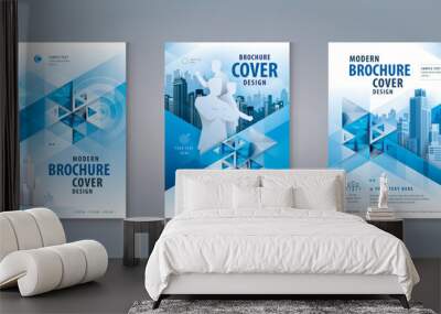 Corporate book cover design template, Business Leaflet Brochure Flyer A4 Size Design Set. Business Flyer Poster Template, Abstract Blue Geometric Triangle Wall mural