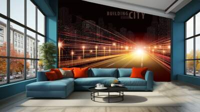 The light trails on the road and modern building vector Wall mural