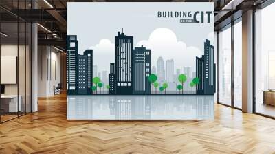 White Building in the City, skyscraper Perspective. Architecture vector. Wall mural