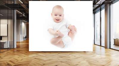 Baby lying on the white background Wall mural