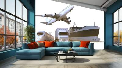  transportation and Logistics truck,train, Boat and plane on isolate Background / 3D rendering Wall mural