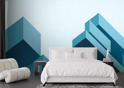 Abstract Architecture Modern futuristic on Blue background and Origami Paper Art concept. banner ,art work, website, digital - 3d rendering Wall mural