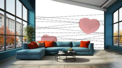 Barbwire and the heart was imprisoned and the illustrations of the disappointment and sad love contemporary modern isolated on white background - 3d rendering Wall mural