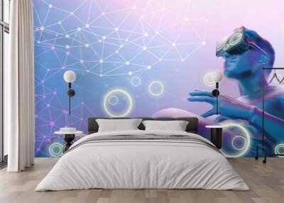 Experiences of metaverse virtual world entertainment and Future digital technology cyber virtual Concept, a man with virtual reality VR, Visualization and simulation, Innovation -3d Rendering Wall mural