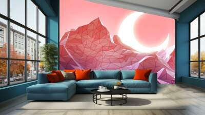 Futuristic metaverse digital world technology cyber blockchain background with modern wireframe terrain mountain design for entertainment virtual Concept, AR, VR, digital world-3d Rendering Wall mural