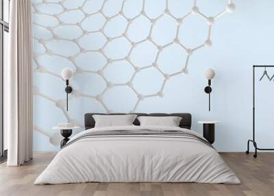 Hexagon shapes and scientific molecules on pastel Green  background - 3d rendering Wall mural