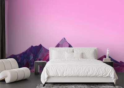 Mountain Landscape Low poly with Colorful Gradient Psychedelic Purple on Background- 3d rendering Wall mural