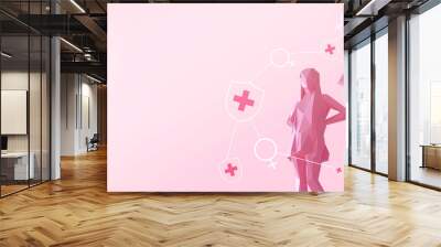 Women's Day poster with Women and health care. Women's ideas and exercise concepts on a pastel pink background. banner, copy space, website -3d Rendering Wall mural