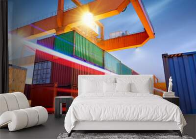 Container terminal at night Wall mural