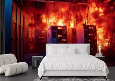 Computer Server Room On Fire  Wall mural