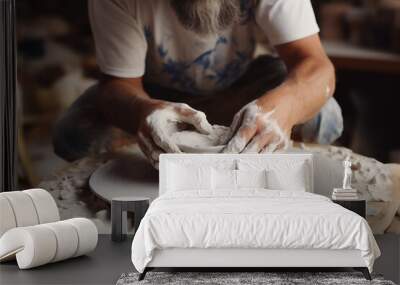 Artisan Crafting Pottery on a Wheel Wall mural