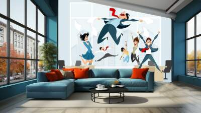 Businessmen in office jumping Wall mural