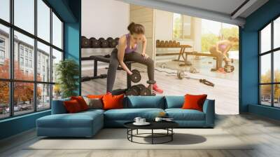 Beauty fitness woman doing exercises.Concept of healthy lifestyle Wall mural