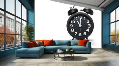 Black alarm clock  on white background Wall mural