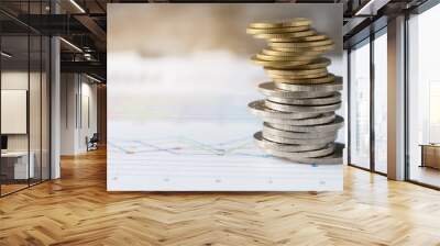 Coins are placed on business reports, business concepts and finance. Wall mural