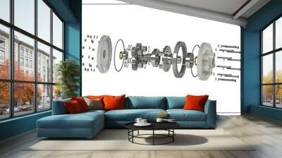 3D design of a planetary gear with exploded view. Wall mural