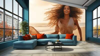 Beautiful mulatto girl in the desert Wall mural