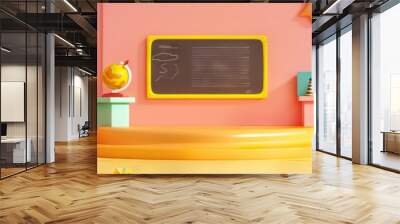 3D Rendering back to school interior study room for children cute icon cartoon style. 3D Render illustration. AI generated illustration Wall mural