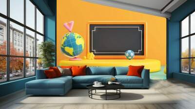 3D Rendering back to school interior study room for children cute icon cartoon style. 3D Render illustration. AI generated illustration Wall mural