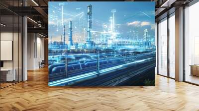 Global partner connection of communication network, oil and gas industry petrochemical plant,, Business Logistics Concept. AI generated illustration Wall mural