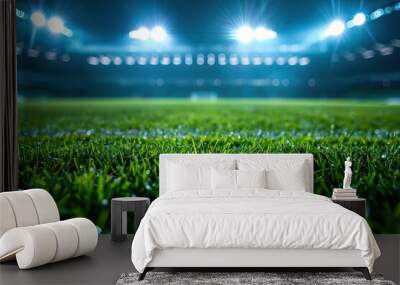 Limit lines of a sports grass field for Background with selective focus. AI generated illustration Wall mural