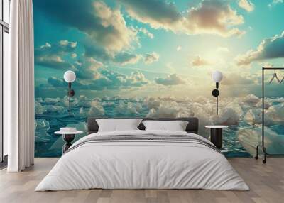 Plastic water bottles pollution in ocean (Environment concept). AI generated illustration Wall mural