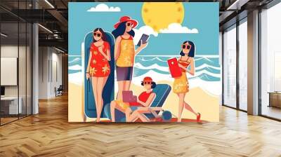 Vacation suitcase seaside sunny ai generated high quality illustration Wall mural