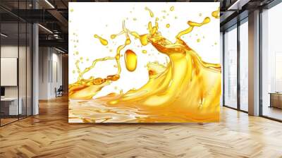 Cooking oil splash with oil drop falling isolated on white background Wall mural