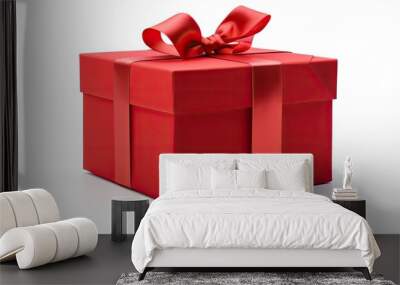 Gift in a beautiful red box isolated on white background top view copy space Surprise in a box Wall mural