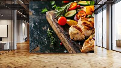 Grilled chicken breast with fresh vegetables Selective focus. Copy space image. Place for adding text or design Wall mural