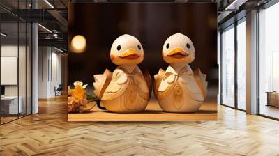 Wood carvings of Korean wedding ducks. copy space available Wall mural