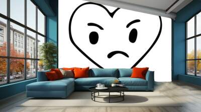 Angry emoticon heart shape doodle illustration in vector. Hand drawn angry emoticon icon heart shape in vector Wall mural