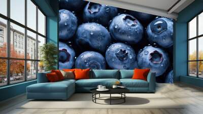 Blueberries fruits background with drops of water Wall mural