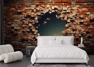 Hole on a broken brick wall background Wall mural