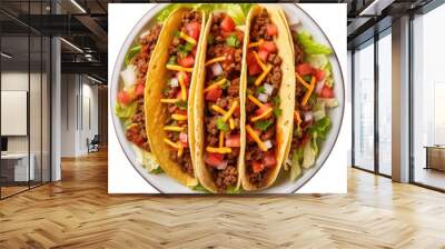 Mexican tacos on plate top view angle, generative ai Wall mural