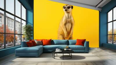 Suricate meerkat full length portrait on isolated yellow background, generative ai Wall mural