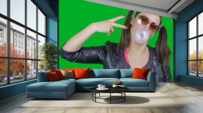 Beautiful young fashion funny model girl wearing sunglasses Wall mural