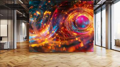 Abstract water drop ripple with orange and blue light Wall mural