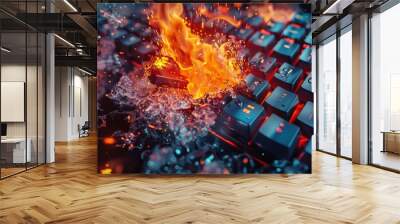 Burning coals with smoke and sparks for a dramatic background or design Wall mural