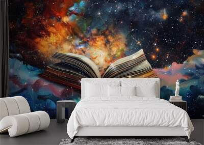 Open book with constellations in the night sky for fantasy or cosmic themed designs Wall mural