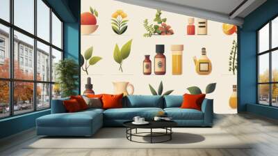 Orange essential oil set for aromatherapy, health and wellness Wall mural